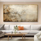 Large Rustic Neutral Abstract Tree Branch Canvas Print Wall Art for Modern Minimalist Living Room Décor and Contemporary Home Interiors