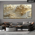 Luxury Beige & Gold Abstract Landscape Canvas Wall Art – Flowing Tree‑Inspired Wave Design Artwork in Warm Neutral Tones