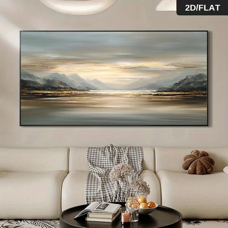 Serene Mountain Lake Landscape Wall Art – Large Unframed Canvas Print for Modern Neutral Living Room Décor Contemporary Home Styling