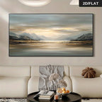 Serene Mountain Lake Landscape Wall Art – Large Unframed Canvas Print for Modern Neutral Living Room Décor Contemporary Home Styling