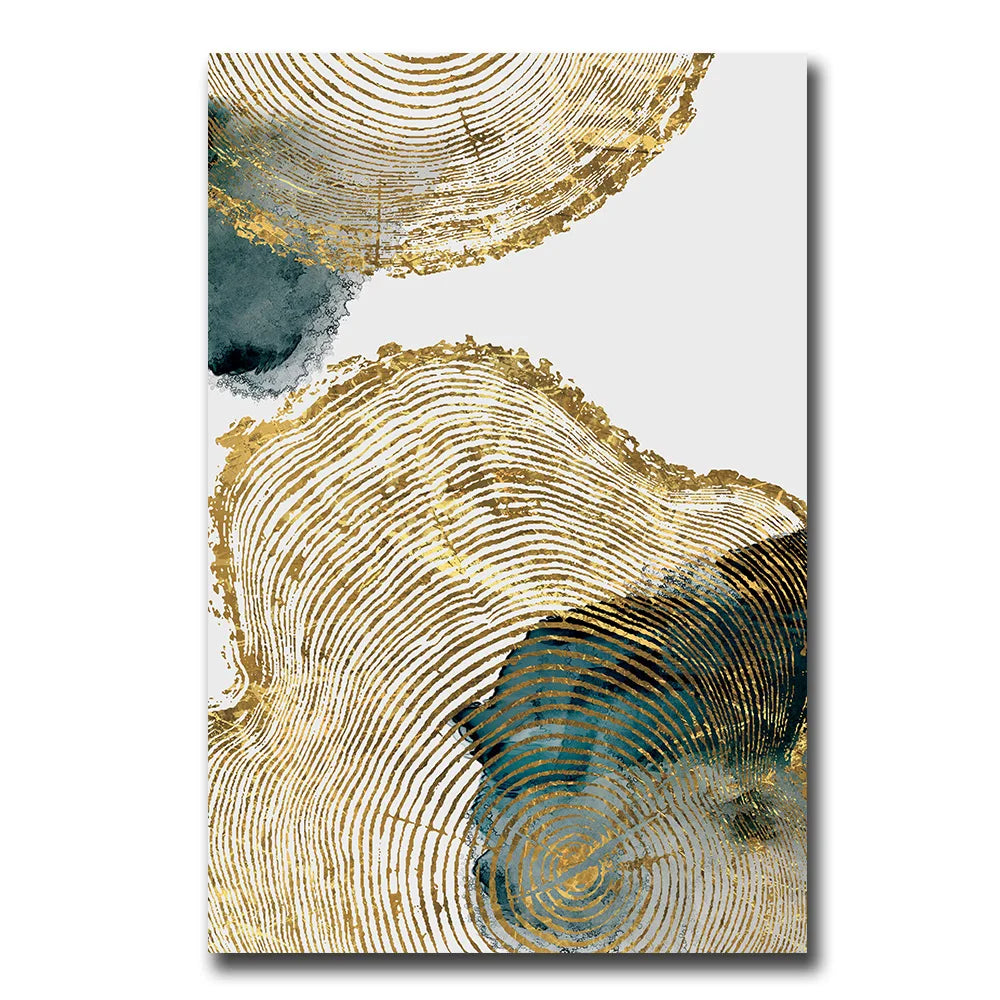 Natural Green Golden Abstract Annual Tree Rings Wall Art Fine Art Canvas Prints - Light Luxury Art Decor For Modern Apartment Living Room Dining Room Decor