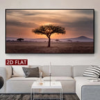 Large African Savanna Sunset Unframed Canvas Print Wall Art – Acacia Tree Landscape Artwork for Living Room Above The Sofa Decor