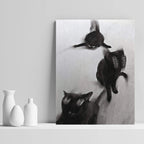 Abstract Black Cats In Motion Wall Art – Expressive Blurred Feline Trio Artwork – Modern Minimalist Print for Contemporary Living Room Decor