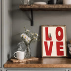 Red LOVE Typography Wall Art with Cute Cat Illustration – Charming Modern Unframed Canvas Print for Rustic Kitchen & Cozy Bedroom Decor