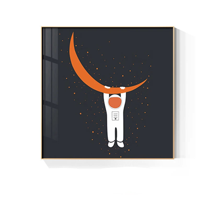 Space Mars Astronaut Cute Kid's Room Wall Art Fine Art Canvas Prints - Colorful Modern Retro Art For Office Meeting Room Inspirational Art For Contemporary Interiors