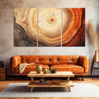 Large 3‑Panel Tree Ring Canvas Print Wall Art – Rustic Earthy Neutral Unframed Nature‑Inspired Artwork for Modern Living Room Interior Decor