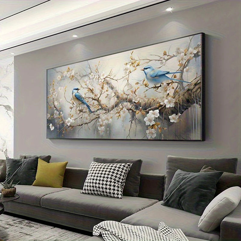 Birds and Cherry Blossoms Elegant Canvas Art Print Frameless Modern Abstract Wall Decor for Living Room, Bedroom, Large Wall Art