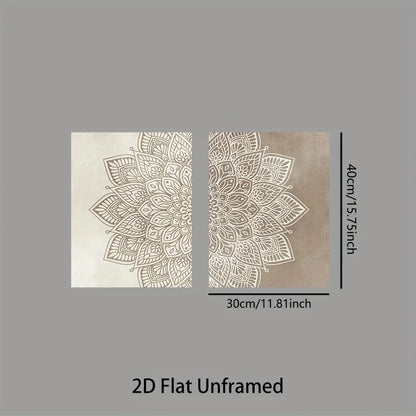 Neutral Mandala Floral Wall Art Set – Intricate White Symmetrical Pattern on Beige & Taupe – Canvas Prints For Living Room & Bedroom Decor