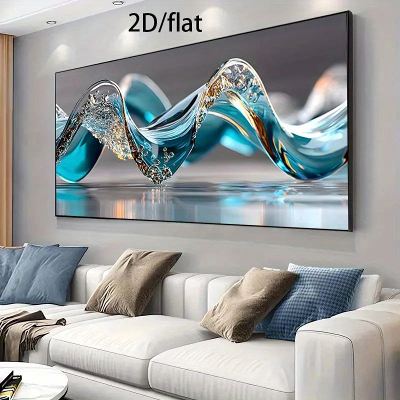 Modern Abstract Blue Golden Water Splash Canvas Poster, Wall Art for Bedroom and Living Room Decor, No Frame, Abstract Wall Art
