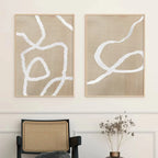 Neutral Abstract Line Art Canvas Print Set – Beige Minimalist Organic Shape Wall Art for Modern Living Room, Scandinavian Interiors & Home Décor