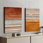 Earth‑Tone Geometric Wall Art Unframed Canvas Print – Modern Tribal‑Inspired Abstract Patterns & Minimalist Striped Design - 2Pcs Set