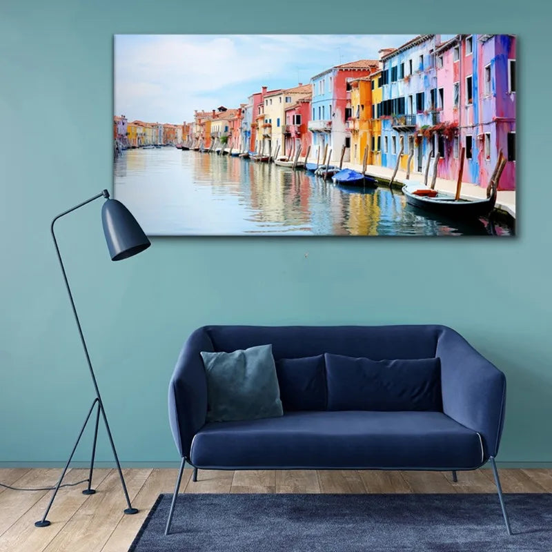Venice Canal Scenery Canvas Wall Art, Modern Abstract Wall Art Picture for Living Room, Bedroom, Home Office Decor - Frameless