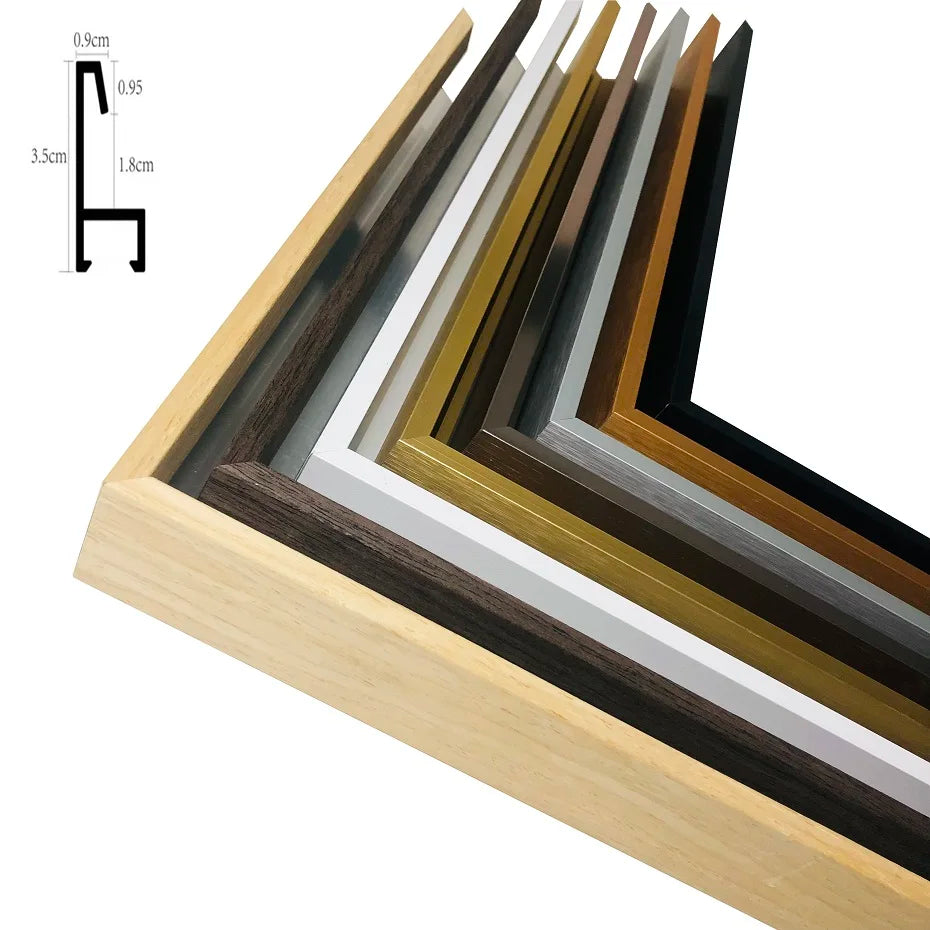 Modern Luxury Square Format Metal Picture Frame Kits 40x40, 50x50, 60x60cm etc Aluminium Frames Brushed Gold Silver Black Metal With Inner Wooden Frame