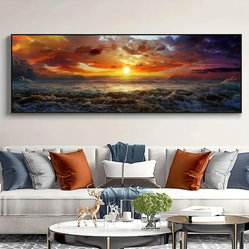 Unframed Canvas Poster, Seascape Sunrise Sea Landscape Painting, Artwork Painting for Bedroom, Office, Living Room Wall Decor