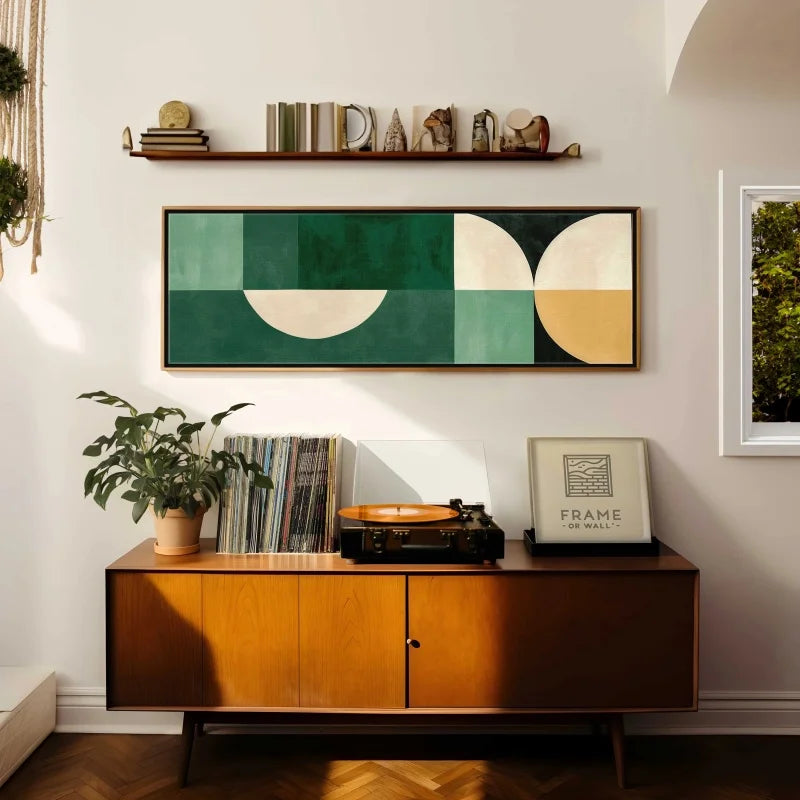 Colorful Wide Format Mid Century Retro Geometric Abstract Wall Art Fine Art Canvas Prints - Contemporary Art For Living Room Above The Sofa Art For Above The Bed