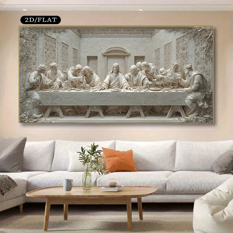 The Last Supper Unframed Canvas Print Wall Art – Monochrome Textured Classical Relief Design for Modern Living Room & Contemporary Decor