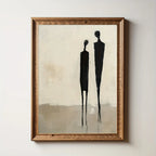 Large Minimalist Abstract Figures Canvas Print Wall Art – Neutral Black & Beige Unframed Modern Painting for Contemporary Living Room Decor