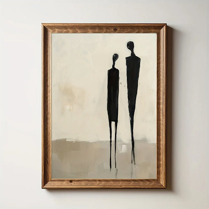 Large Minimalist Abstract Figures Canvas Print Wall Art – Neutral Black & Beige Unframed Modern Painting for Contemporary Living Room Decor