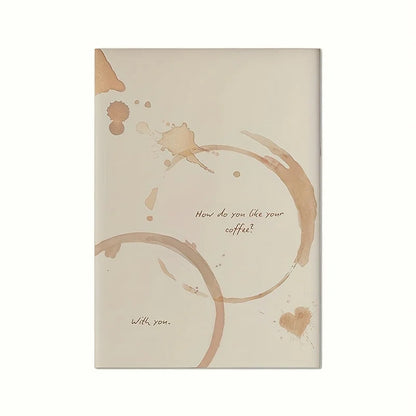 Minimalist Coffee Quote Wall Art – Neutral Brown Cup Ring Stain Design with Romantic Quote – Canvas Artwork for Kitchen / Café & Bedroom