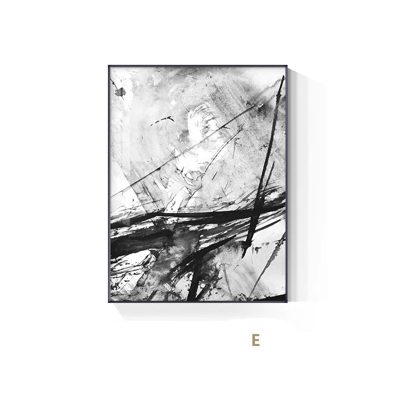 Abstract Ink Splash Black & White Wall Art Fine Art Canvas Prints - Pictures For Modern Apartment Living Room Dining Room Office Meeting Room Art For Contemporary Interiors