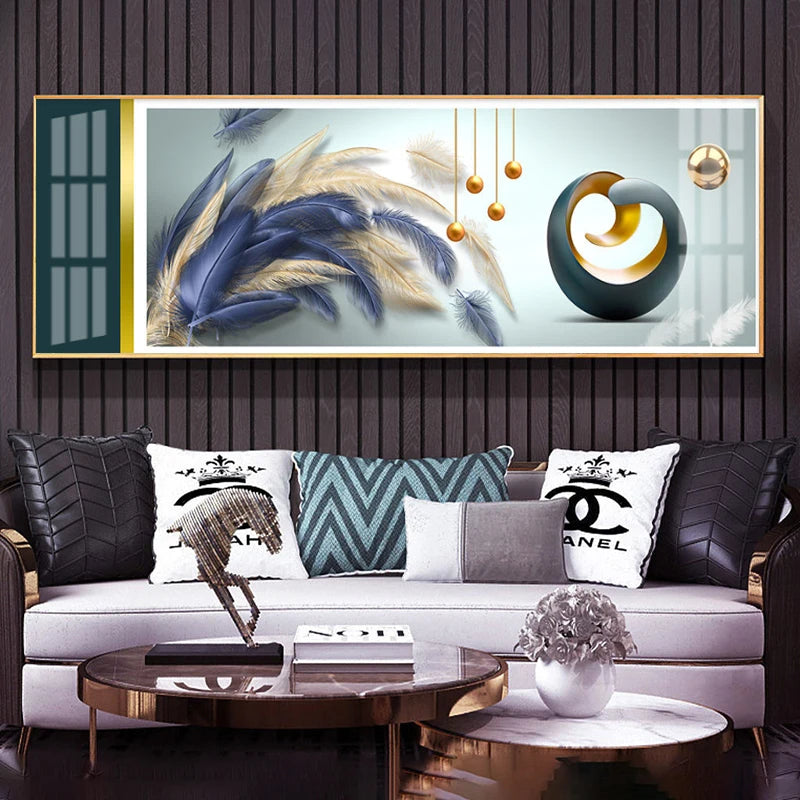 Modern Abstract Auspicious Feather Wall Art Fine Art Canvas Prints - Wide Format Pictures For Above The Bed Modern Art For Above The Sofa