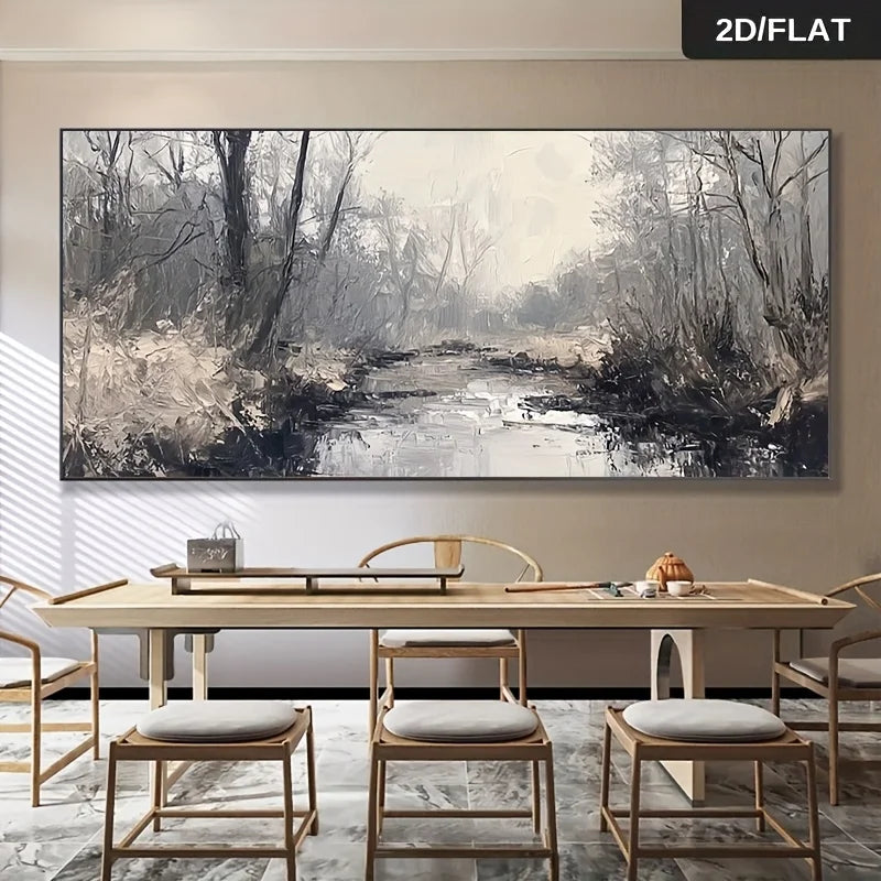 Extra Large Abstract Grey Black Forest Canvas Wall Art - Frameless Modern Landscape Prints, Artwork for Living Room Decortions
