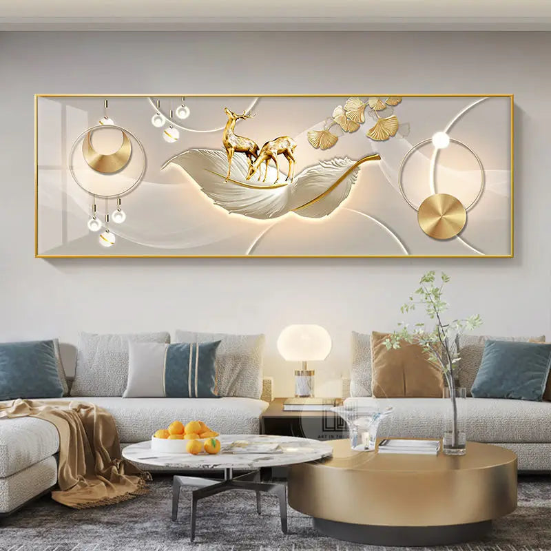 Wide Format Abstract Auspicious Wall Art Fine Art Canvas Prints - Feng Shui Wall Decor For Living Room Above The Sofa Light Luxury Pictures For Above The Bed