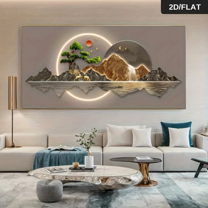 1pc Frameless Abstract Landscape Canvas Art, for Living Room, Bedroom Wall Decor, Golden Accent Art, Landscape Decor 2D Flat
