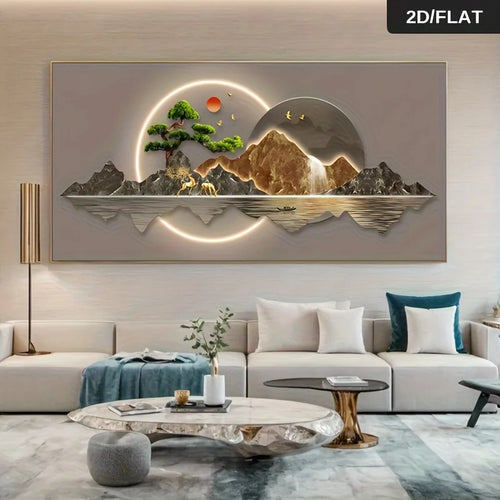 1pc Frameless Abstract Landscape Canvas Art, for Living Room, Bedroom Wall Decor, Golden Accent Art, Landscape Decor 2D Flat