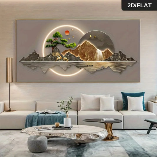 1pc Frameless Abstract Landscape Canvas Art, for Living Room, Bedroom Wall Decor, Golden Accent Art, Landscape Decor 2D Flat