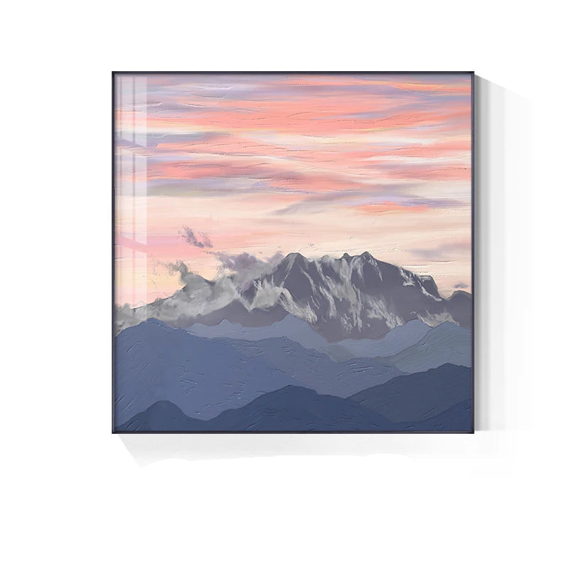 Colorful Blue Sky Floral Landscape Wall Art Fine Art Canvas Prints - Square Format Pictures For Living Room Bedroom Hotel Room Art For Modern Living