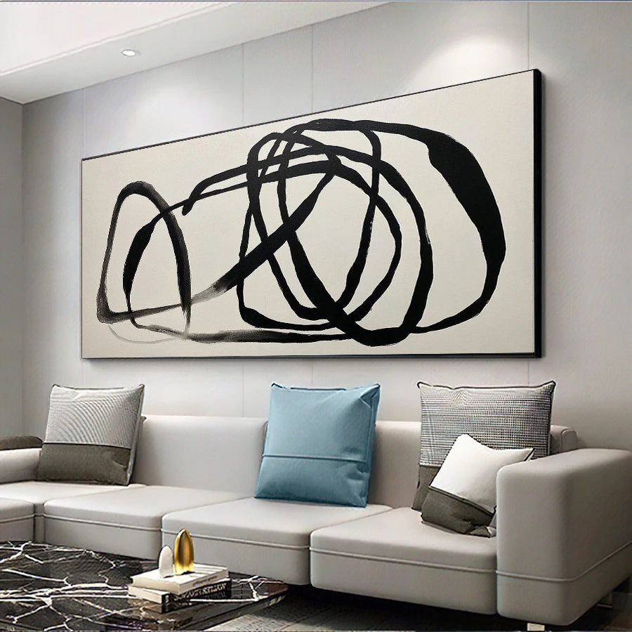 Minimalist Chaotic Black Lines Modern Abstract Wall Art Fine Art Canvas Prints - Art For Contemporary Apartment Living Room Dining Room Home Office Art Decor
