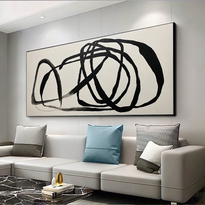 Minimalist Chaotic Black Lines Modern Abstract Wall Art Fine Art Canvas Prints - Art For Contemporary Apartment Living Room Dining Room Home Office Art Decor