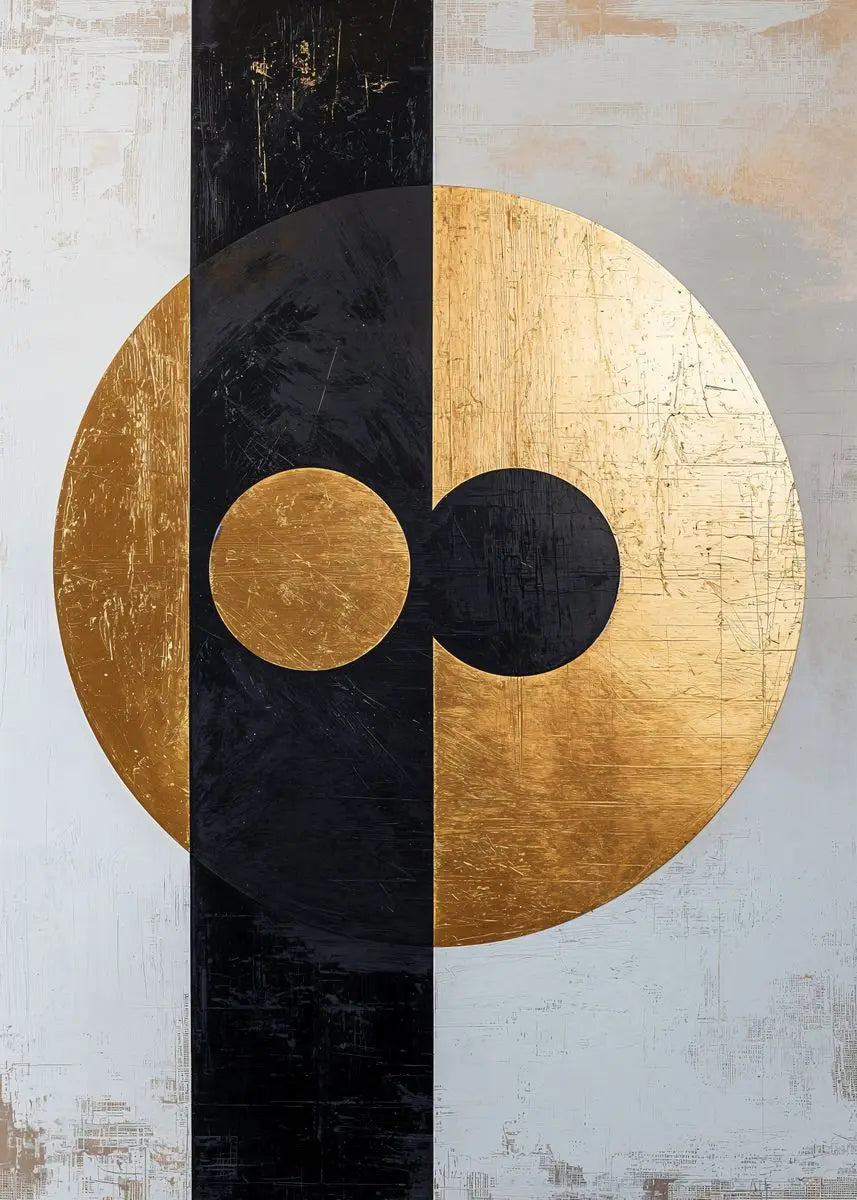 Modern Abstract Black Golden Geometric Wall Art Fine Art Canvas Prints - Modern Art For Contemporary Apartment Living Room Dining Room Bedroom Art Decor