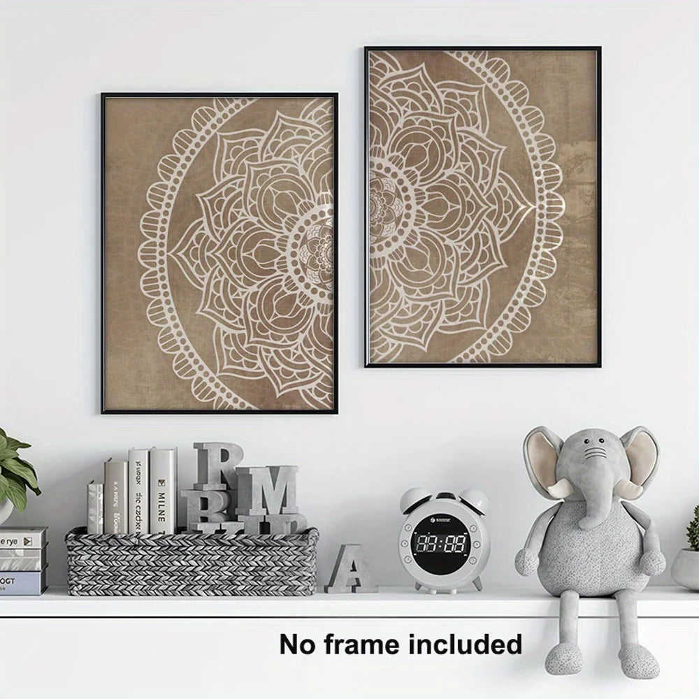 Boho White Mandala Canvas Print Set – Neutral Beige Unframed Wall Art for Modern Living Room, Bedroom & Scandinavian Minimalist Home Décor