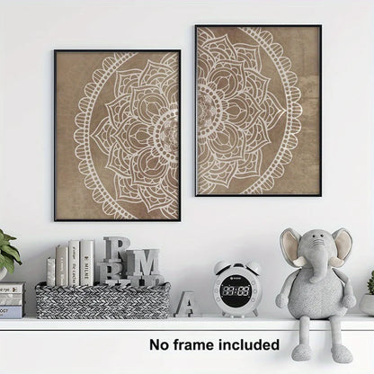 Boho White Mandala Canvas Print Set – Neutral Beige Unframed Wall Art for Modern Living Room, Bedroom & Scandinavian Minimalist Home Décor
