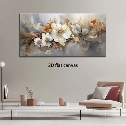 Canvas Wall Art Golden White Flowers Modern Abstract Painting Frameless Picture Living Room Bedroom Office Home Decoration
