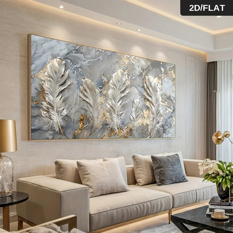 2D Flat Frameless Modern Abstract Feather Prints Wall Art Large Canvas Print for Living Room, Bedroom Wall Art Modern Wall Decor