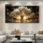Golden Tree Of Life Wall Art – Radiant Magical Luminant Tree Artwork – Premium Unframed Canvas Print for Modern Living Room Home Decor