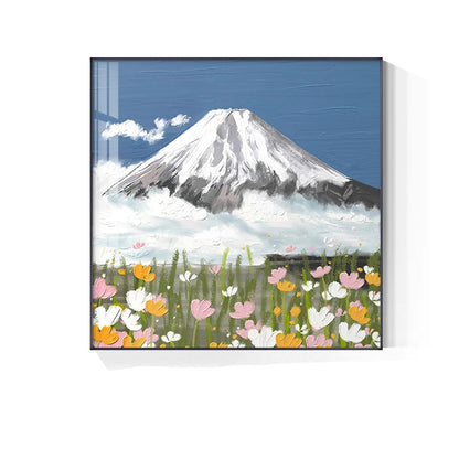 Colorful Blue Sky Floral Landscape Wall Art Fine Art Canvas Prints - Square Format Pictures For Living Room Bedroom Hotel Room Art For Modern Living