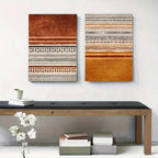 Earth‑Tone Geometric Wall Art Unframed Canvas Print – Modern Tribal‑Inspired Abstract Patterns & Minimalist Striped Design - 2Pcs Set