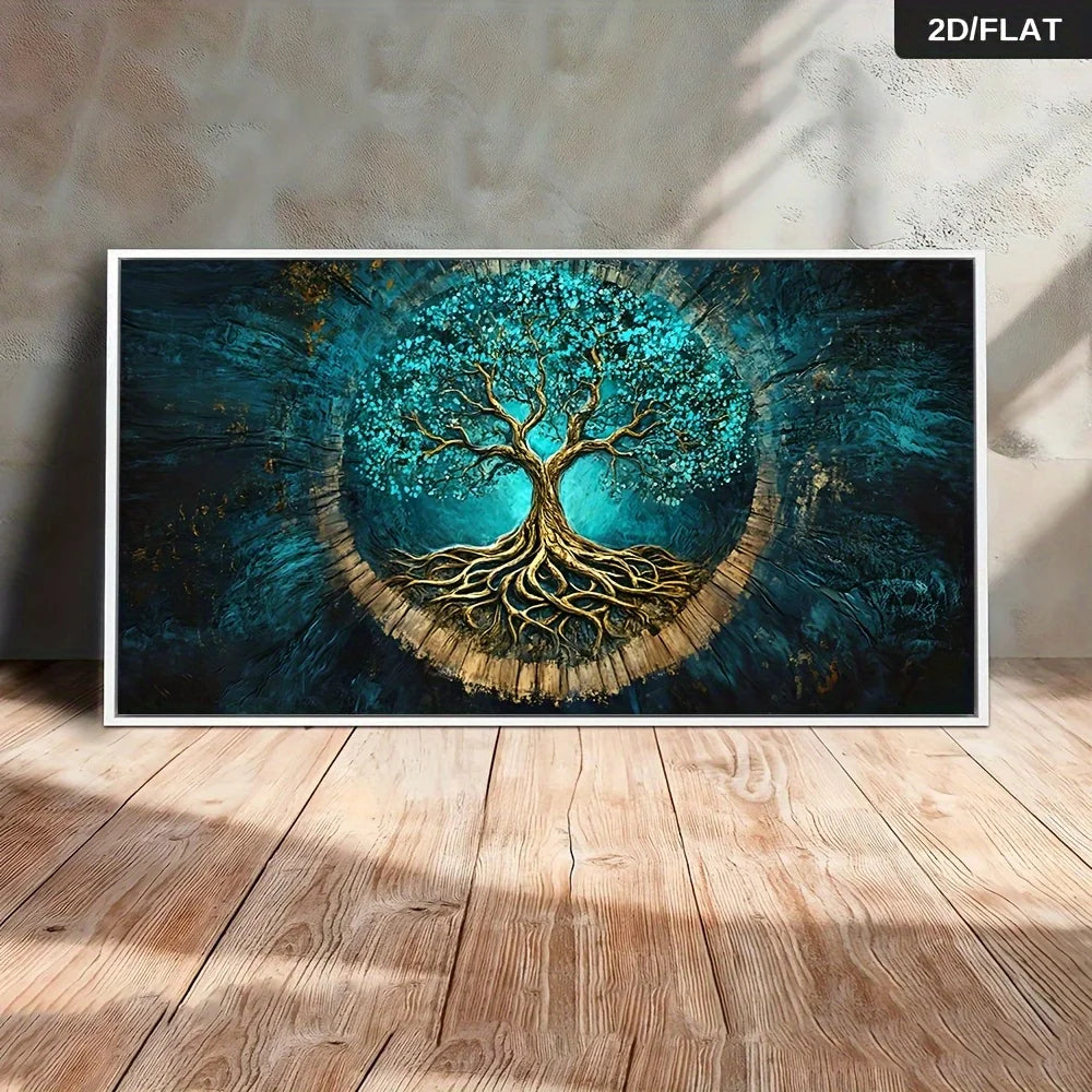 Tree of Life Wall Art – Golden Roots & Branches Design – Spiritual Energy Symbol Unframed Canvas Print for Modern Living Room Home Décor
