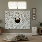 Kaaba Islamic Canvas Print Wall Art – Modern Neutral Mecca Illustration with Gold Accents for Living Room, Prayer Space & Contemporary Home Décor