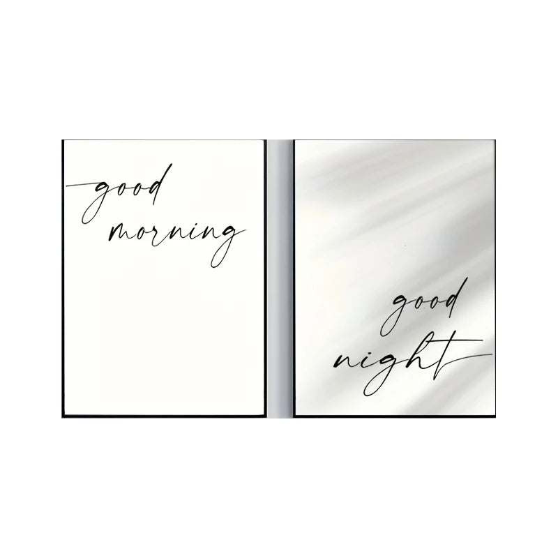 Black White “Good Morning” & “Good Night” Text Canvas Print Wall Art – Minimalist Neutral Typography Decor for Scandinavian Home Styling
