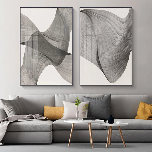 Minimalist Grey Flowing Lines Abstract Wall Art Fine Art Canvas Prints - Modern Artwork For Living Room Bedrom Dining Room Art For Modern Apartment Decor