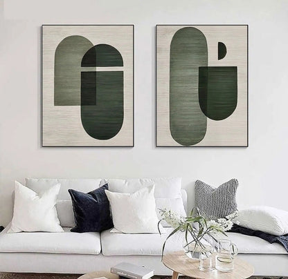 Vintage Abstract Green Beige Wall Art Fine Art Canvas Prints - Inspirational Art For Contemporary Living Room Dining Room Bedroom Art For Modern Living