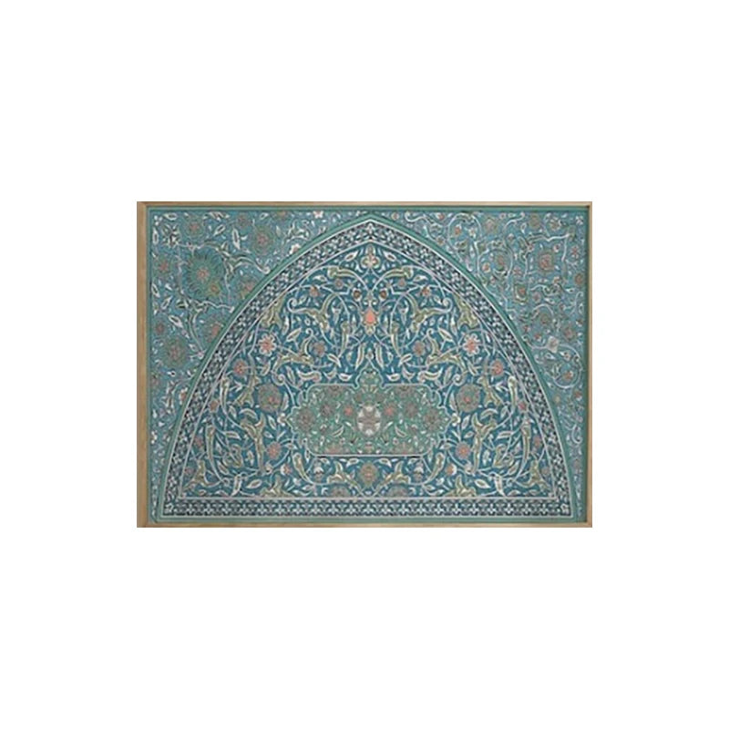 Islamic Geometric Tile Canvas Print Wall Art – Blue, Green & Orange Traditional Pattern Design for Dining Room, Middle Eastern Home Décor