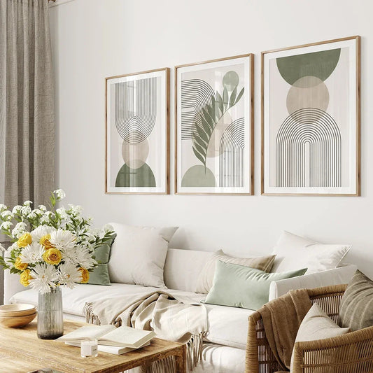 Set of 3Pcs Modern Minimalist Abstract Geometric Botanical Wall Art Fine Art Canvas Prints - Simple Pictures For Living Room Bedroom Dining Room Art For Modern Living