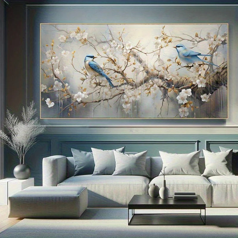 Birds and Cherry Blossoms Elegant Canvas Art Print Frameless Modern Abstract Wall Decor for Living Room, Bedroom, Large Wall Art