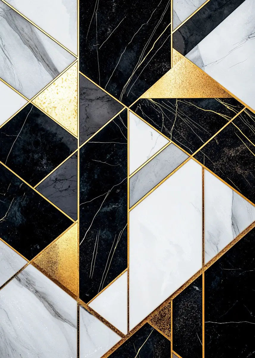Modern Abstract Black Golden Geometric Wall Art Fine Art Canvas Prints - Modern Art For Contemporary Apartment Living Room Dining Room Bedroom Art Decor